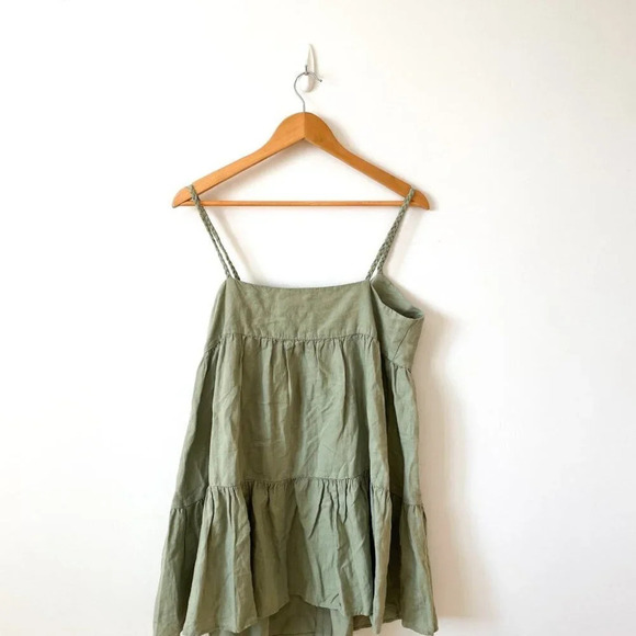 Zara Linen Blend Woven Strap Mini Tiered Summer Dress Green NWT Size Large - Picture 5 of 7